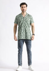 Olive Tropical Print Shirt